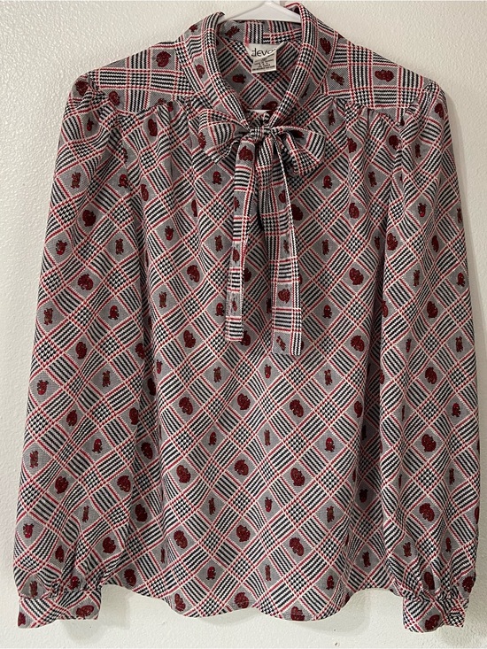 Devon Tops - Vintage 1970s Devon Paisley Secretary Blouse with Bow Neck - Size 10